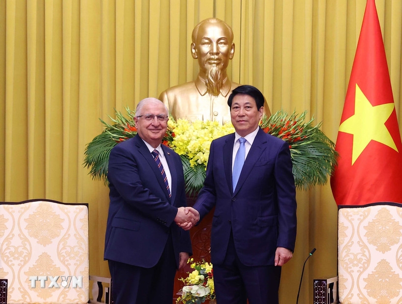 Chủ tịch nước Lương Cường tiếp Bộ trưởng Bộ Quốc phòng Thổ Nhĩ Kỳ Yasar Guler. Ảnh: TTXVN.