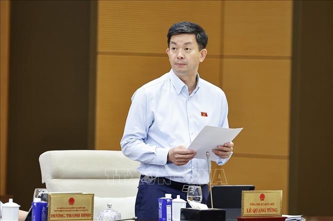 Tổng thư ký Quốc hội, Chủ nhiệm Văn phòng Quốc hội Lê Quang Tùng phát biểu. Ảnh: TTXVN.