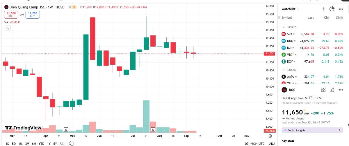 Sơ đồ giá cổ phiếu DQC trên TradingView.