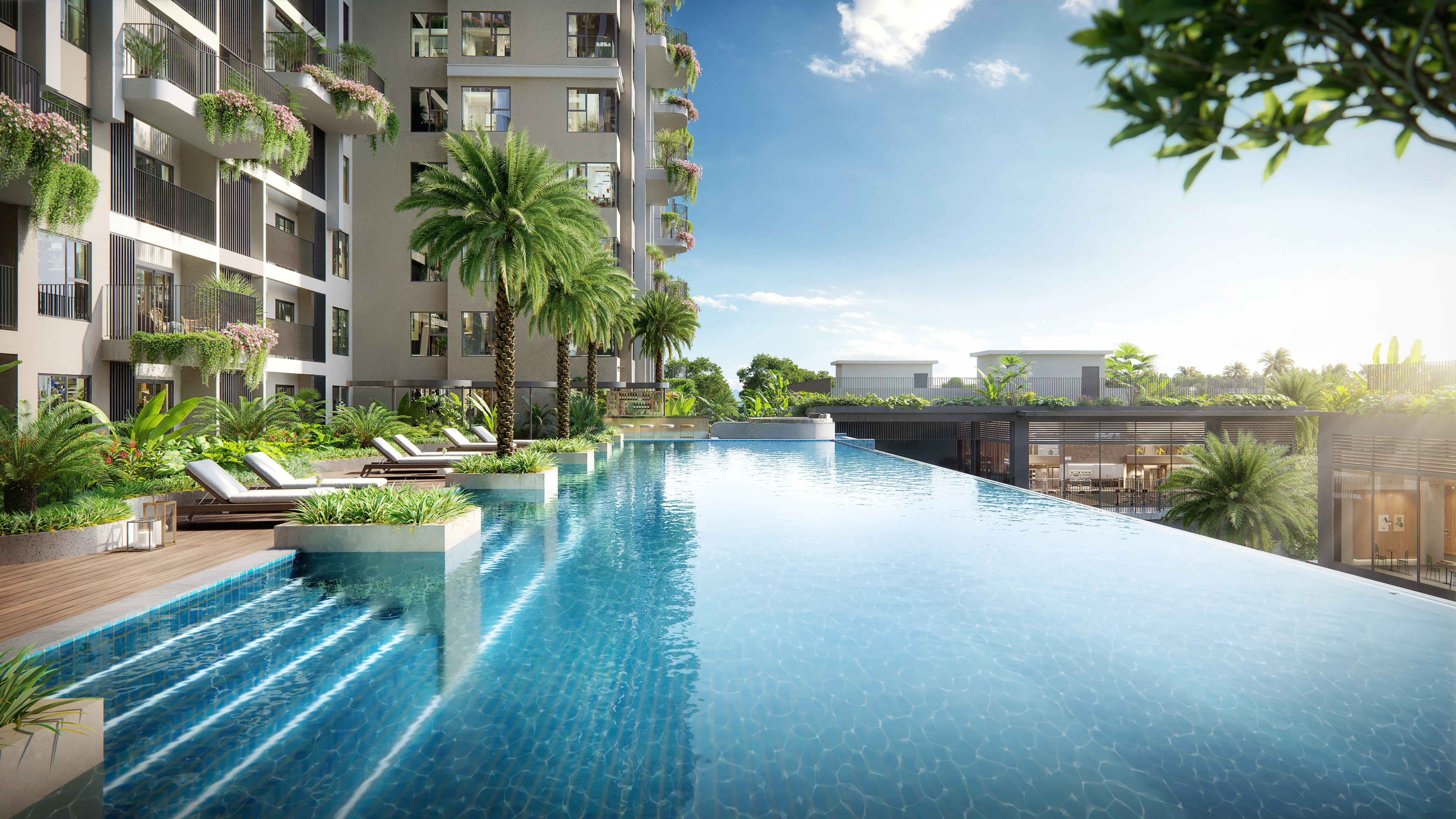 Bể bơi 4 mùa điện phân muối tại Sky Retreat.