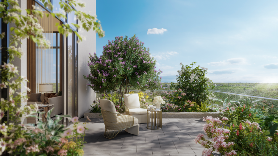 Sân vườn của một căn Sky villa.