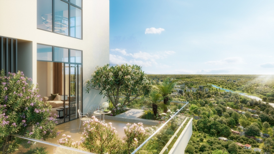 Sân vườn giúp chủ nhân Sky villa tận hưởng thiên nhiên giữa mây trời.