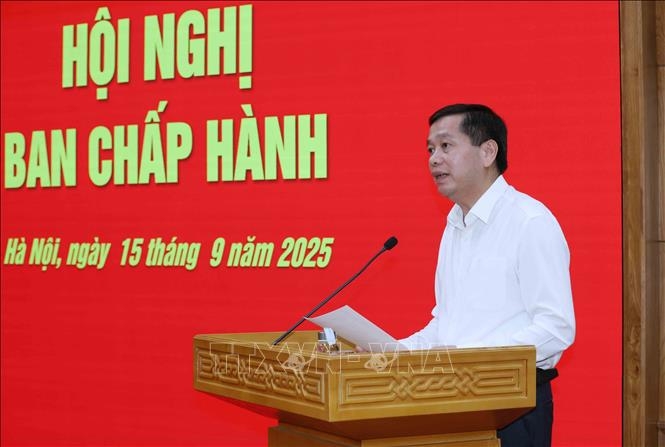 Ông Nguyễn Long Hải, Ủy viên Dự khuyết Trung ương Đảng, Phó Bí thư Thường trực Đảng uỷ các cơ quan Đảng Trung ương, trình bày báo cáo tại hội nghị. Ảnh: TTXVN.