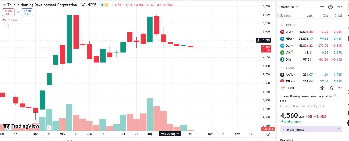 Sơ đồ giá cổ phiếu TDH trên TradingView.