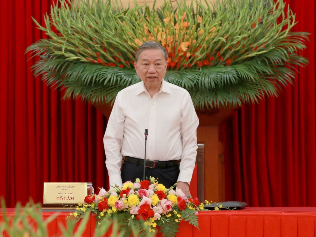 Tổng Bí thư Tô Lâm phát biểu chỉ đạo tại buổi làm việc.