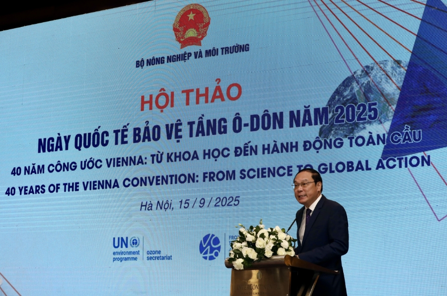 Thứ trưởng Bộ Nông nghiệp và Môi trường Lê Công Thành: Việt Nam đã loại trừ thành công nhiều chất gây hại tầng ô-dôn. Ảnh Việt Dũng