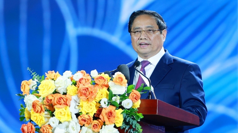 Thủ tướng Chính phủ Phạm Minh Chính  phát biểu tại Lễ bế mạc Triển lãm thành tựu đất nước “80 năm hành trình Độc lập - Tự do - Hạnh phúc” . Ảnh: TTXVN