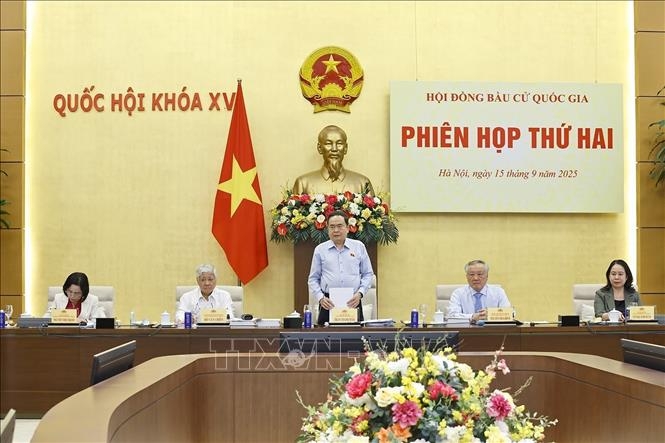 Chủ tịch Quốc hội Trần Thanh Mẫn, Chủ tịch Hội đồng Bầu cử quốc gia phát biểu. Ảnh: TTXVN.
