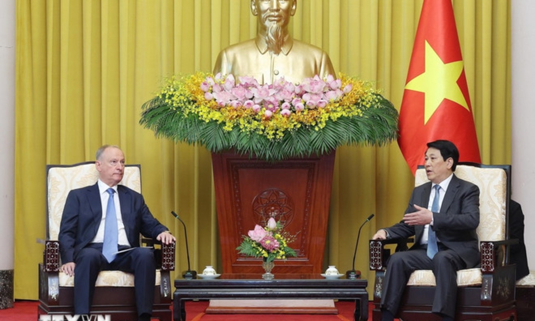 Chủ tịch nước Lương Cường tiếp Trợ lý Tổng thống, Chủ tịch Hội đồng Biển Liên bang Nga Nicolai Patrushev. Ảnh: TTXVN