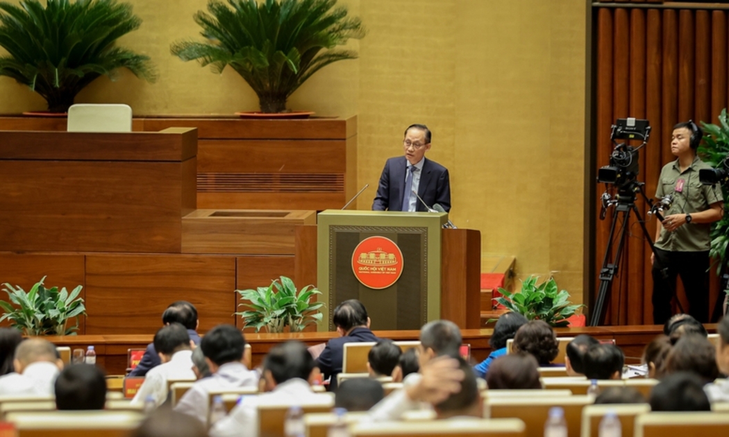 Quyền Bộ trưởng Bộ Ngoại giao Lê Hoài Trung trình bày báo cáo tại Hội nghị. Ảnh: VGP.