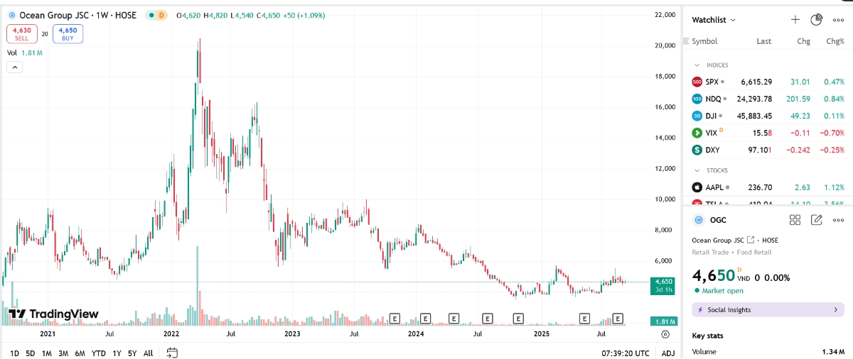 Sơ đồ giá cổ phiếu OGC trên TradingView.