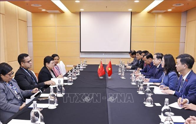 Chủ tịch Quốc hội Trần Thanh Mẫn gặp Chủ tịch Quốc hội Timor Leste Maria Fernanda Lay. Ảnh: TTXVN.