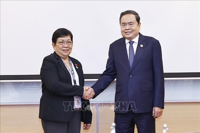 Chủ tịch Quốc hội Trần Thanh Mẫn gặp Chủ tịch Quốc hội Timor Leste Maria Fernanda Lay. Ảnh: TTXVN.