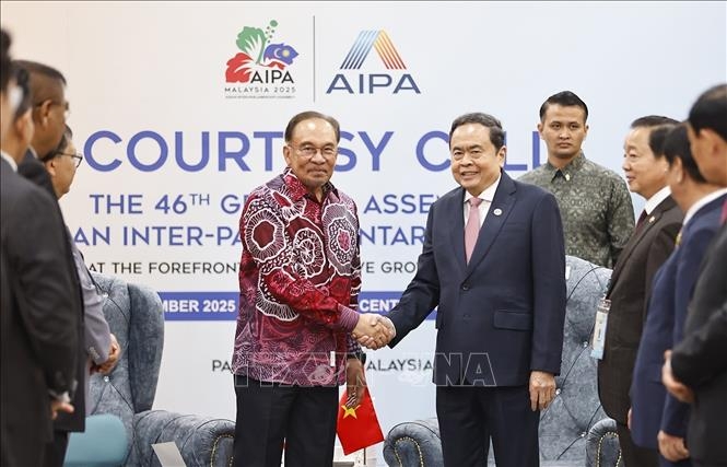 Chủ tịch Quốc hội Trần Thanh Mẫn hội kiến Thủ tướng Malaysia Anwar Ibrahim. Ảnh: TTXVN.