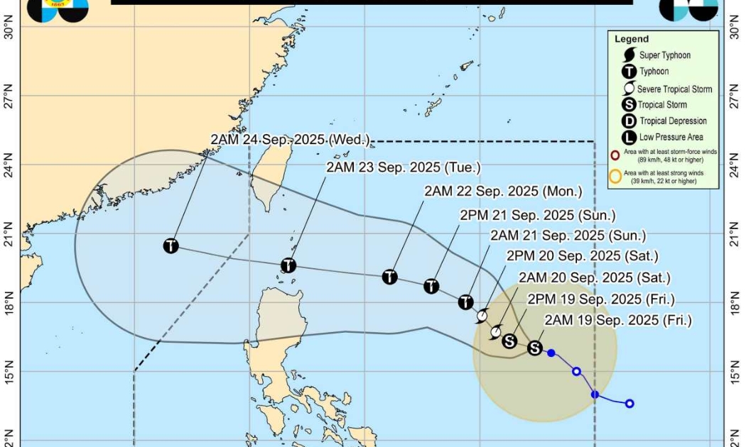 Dự báo đường đi của bão Ragasa, theo PAGASA.