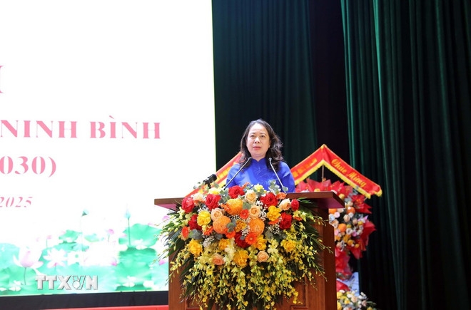 Phó Chủ tịch nước Võ Thị Ánh Xuân, Phó Chủ tịch thứ nhất Hội đồng Thi đua-Khen thưởng Trung ương, phát biểu chỉ đạo Đại hội. Ảnh: TTXVN.