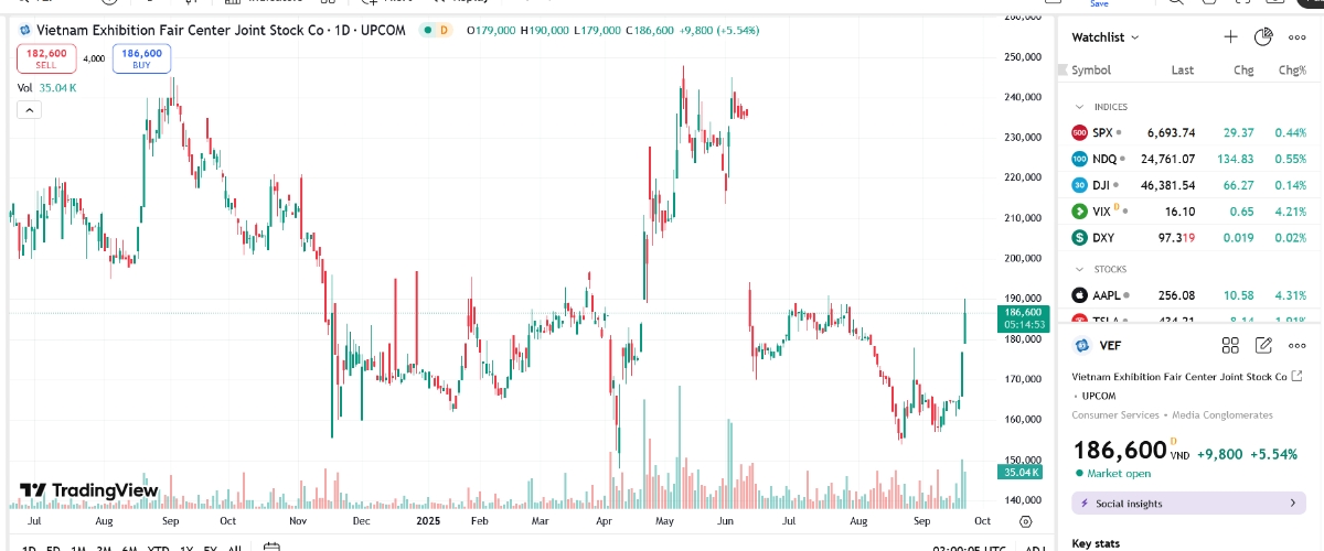 Sơ đồ giá cổ phiếu VEF trên TradingView.
