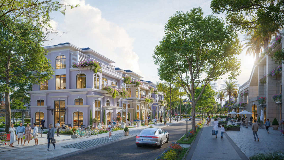 Phân khu The Campus với những dãy phố kinh doanh sôi động.