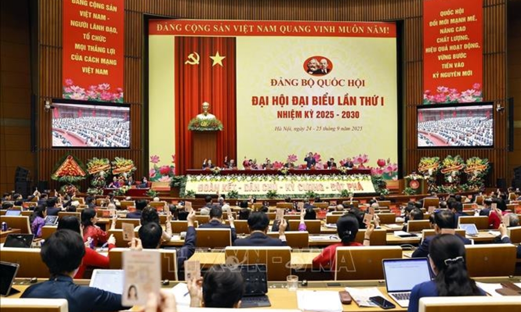 Đại biểu biểu quyết thông qua dự thảo Nghị quyết Đại hội. Ảnh: TTXVN.