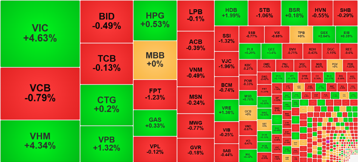 Chỉ riêng VIC và VHM đã đem về nhiều điểm hơn cả mức tăng ở các chỉ số.