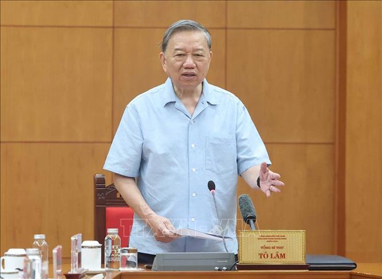 Tổng Bí thư Tô Lâm phát biểu chỉ đạo tại cuộc họp - Ảnh: TTXVN