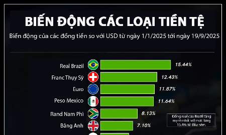 Biến động các loại tiền tệ từ đầu năm, đồng real Brazil tăng mạnh nhất