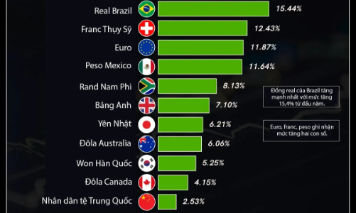 Biến động các loại tiền tệ từ đầu năm, đồng real Brazil tăng mạnh nhất