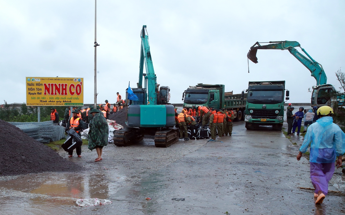 Huy động 30 xe tải, 15 máy cẩu, cùng lượng lớn cát, đá, bê tông từ các doanh nghiệp để gia cố. Khoảng 500 cán bộ, chiến sĩ quân đội, công an được điều động trực tiếp xuống hiện trường để hỗ trợ xử lý.