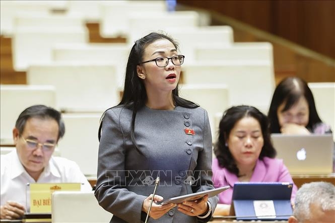 Đại biểu Quốc hội tỉnh Lâm Đồng Trịnh Thị Tú Anh phát biểu. Ảnh: TTXVN.