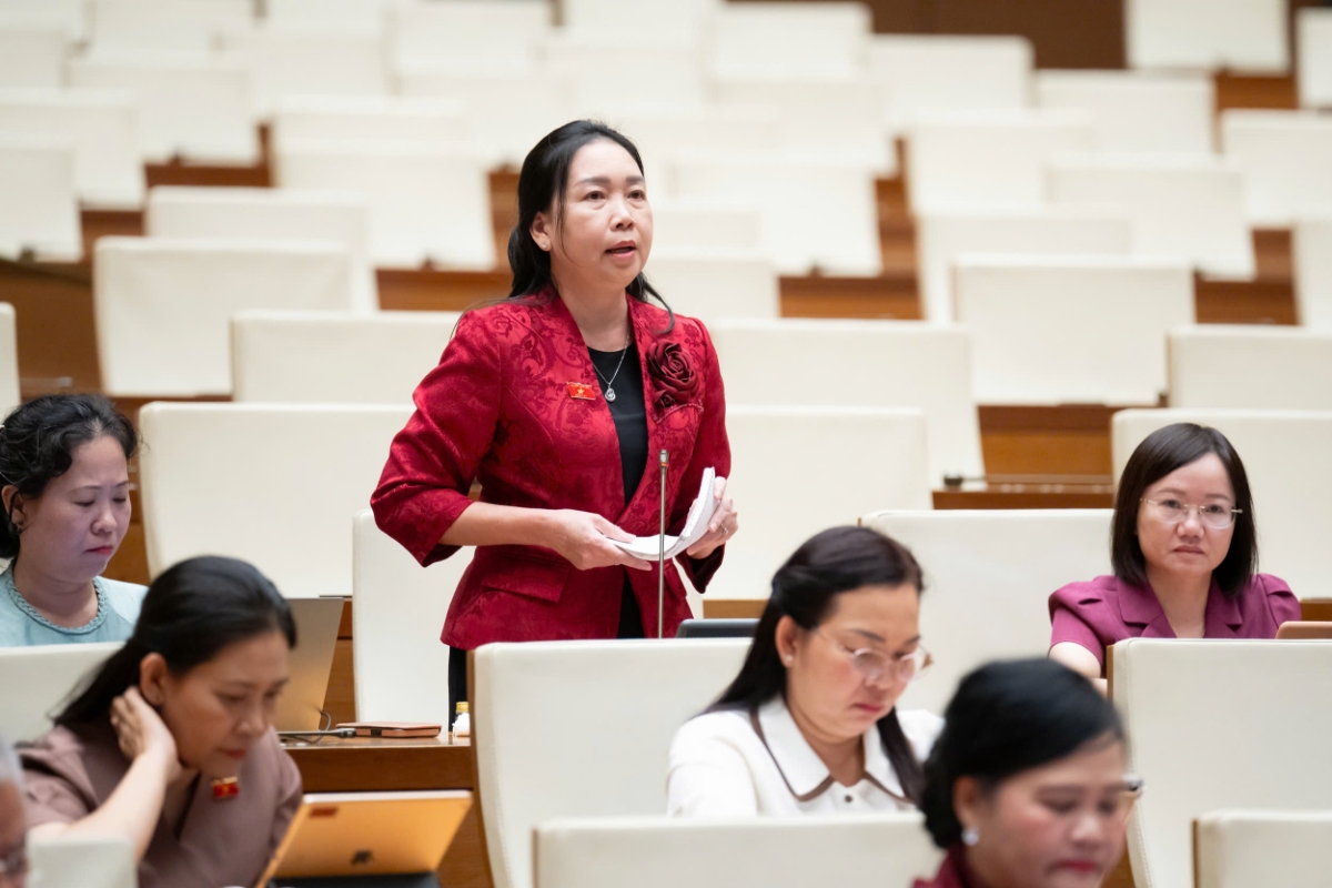 Đại biểu Lý Tiết Hạnh - Đoàn Đại biểu Quốc hội tỉnh Gia Lai phát biểu ý kiến. Ảnh: Quốc hội.