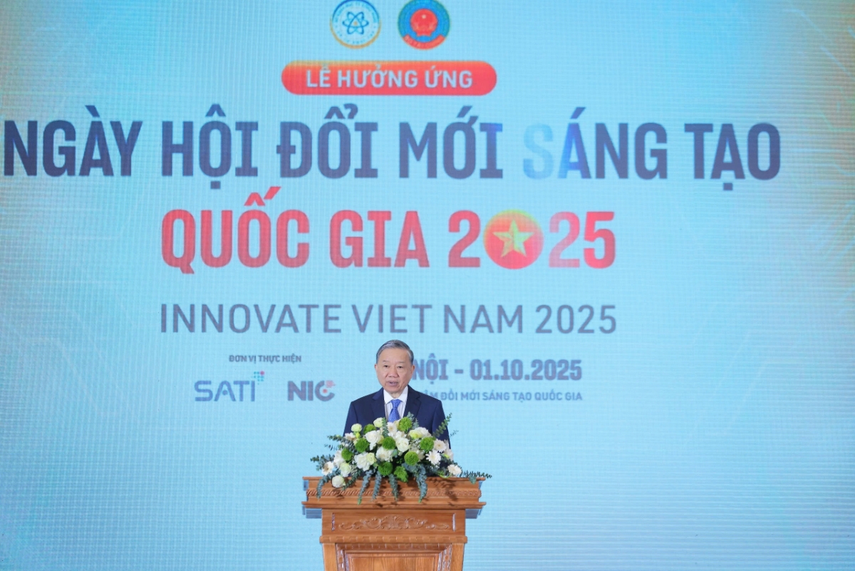 Tổng Bí thư Tô Lâm phát biểu tại Ngày hội Đổi mới sáng tạo quốc gia 2025. 