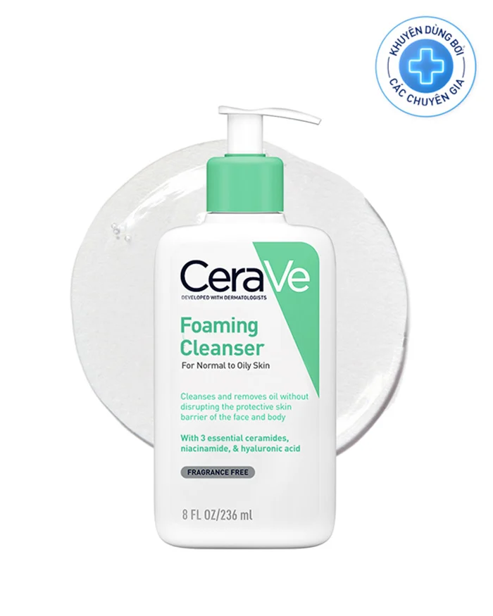 Sản phẩm khuyên dùng: Sữa rửa mặt tạo bọt CeraVe Foaming Cleanser.