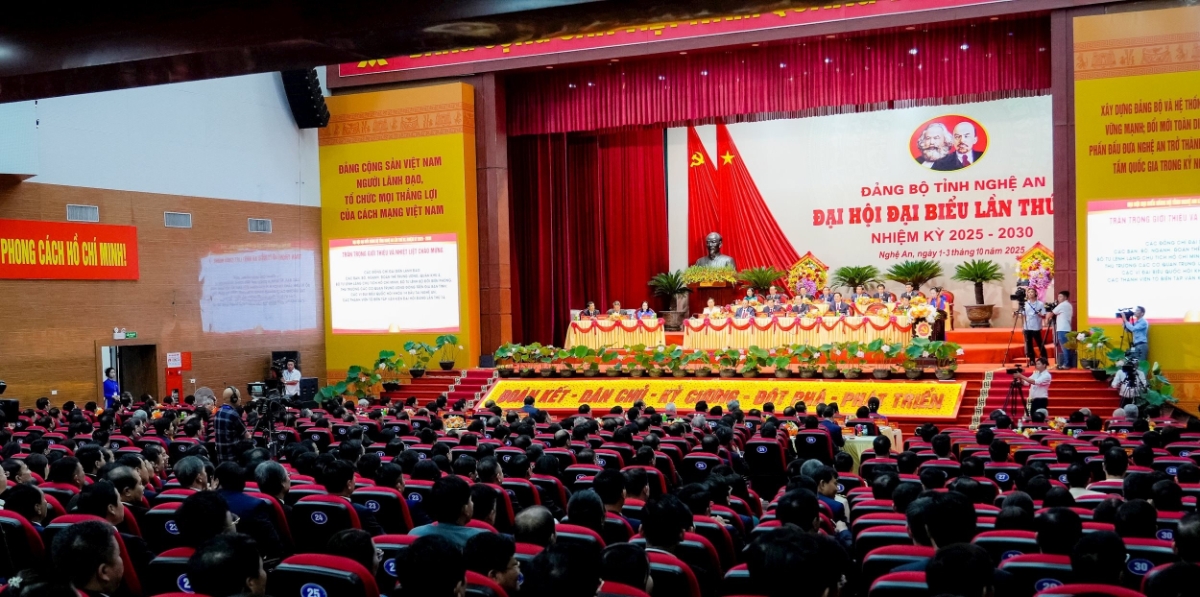 Quang cảnh Đại hội đại biểu Đảng bộ tỉnh Nghệ An khóa XX, nhiệm kỳ 2025 - 2030.