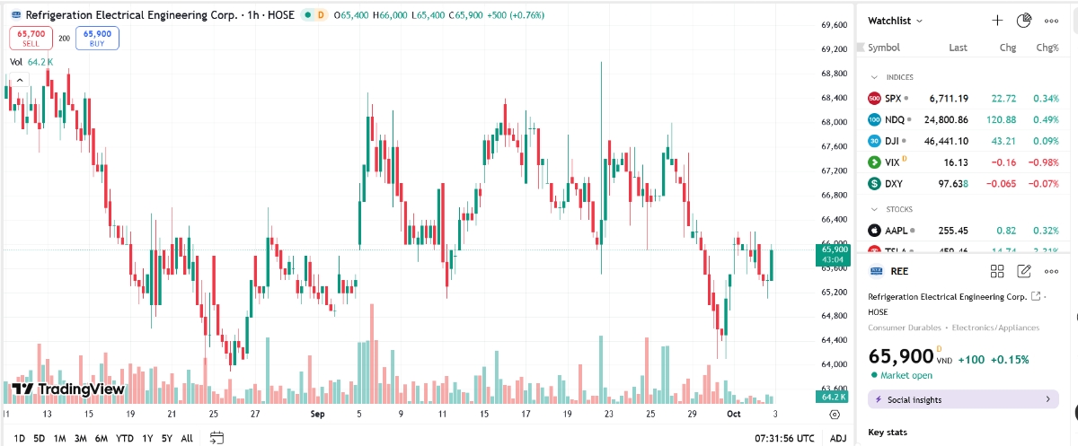 Sơ đồ giá cổ phiếu REE trên TradingView.