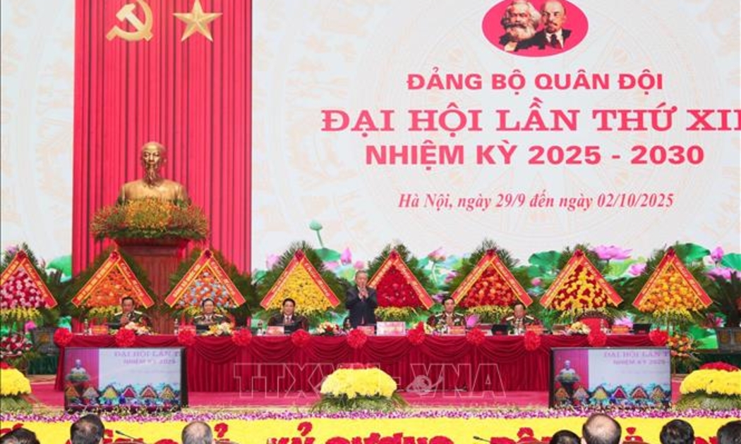 Tổng Bí thư Tô Lâm dự Phiên bế mạc Đại hội Đảng bộ Quân đội lần thứ XII. Ảnh: TTXVN.