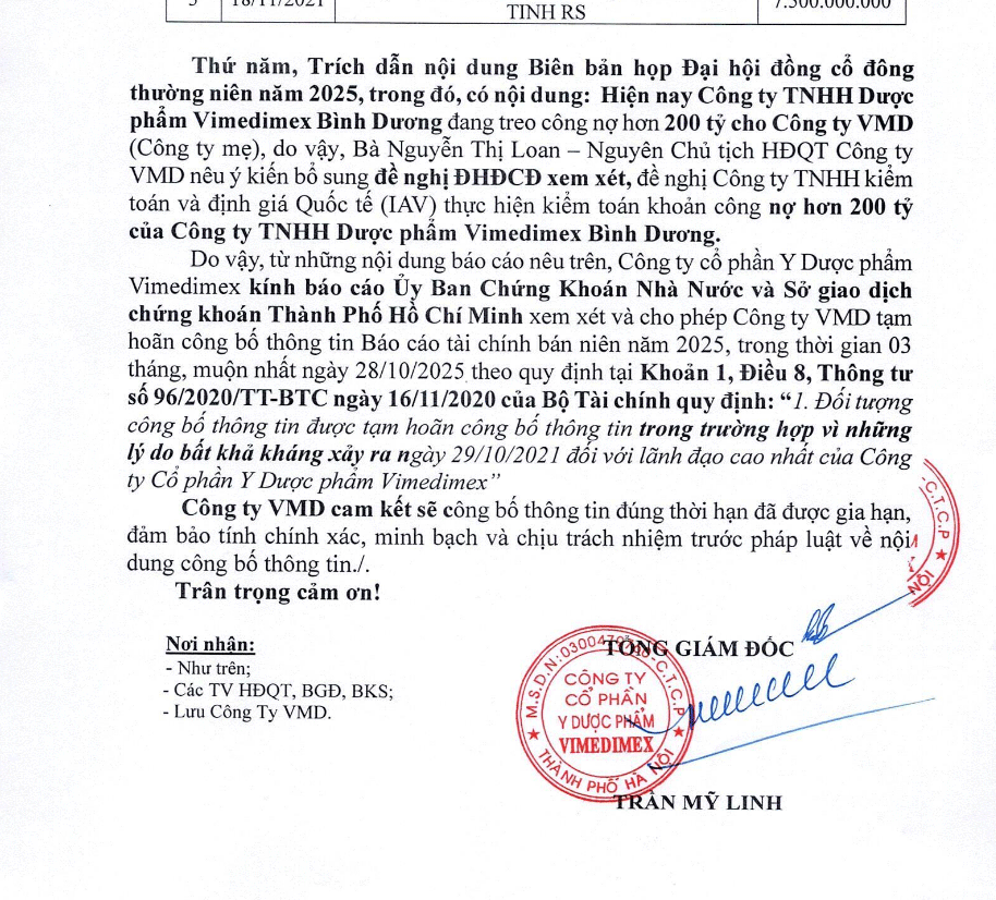 Chậm nộp báo cáo tài chính, cổ phiếu VMD bị đưa vào diện kiểm soát - Ảnh 1