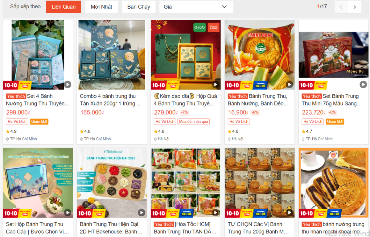 Nhóm 10 thương hiệu bánh trung thu có doanh số cao nhất chiếm gần 60% tổng doanh số trên các sàn thương mại điện tử.