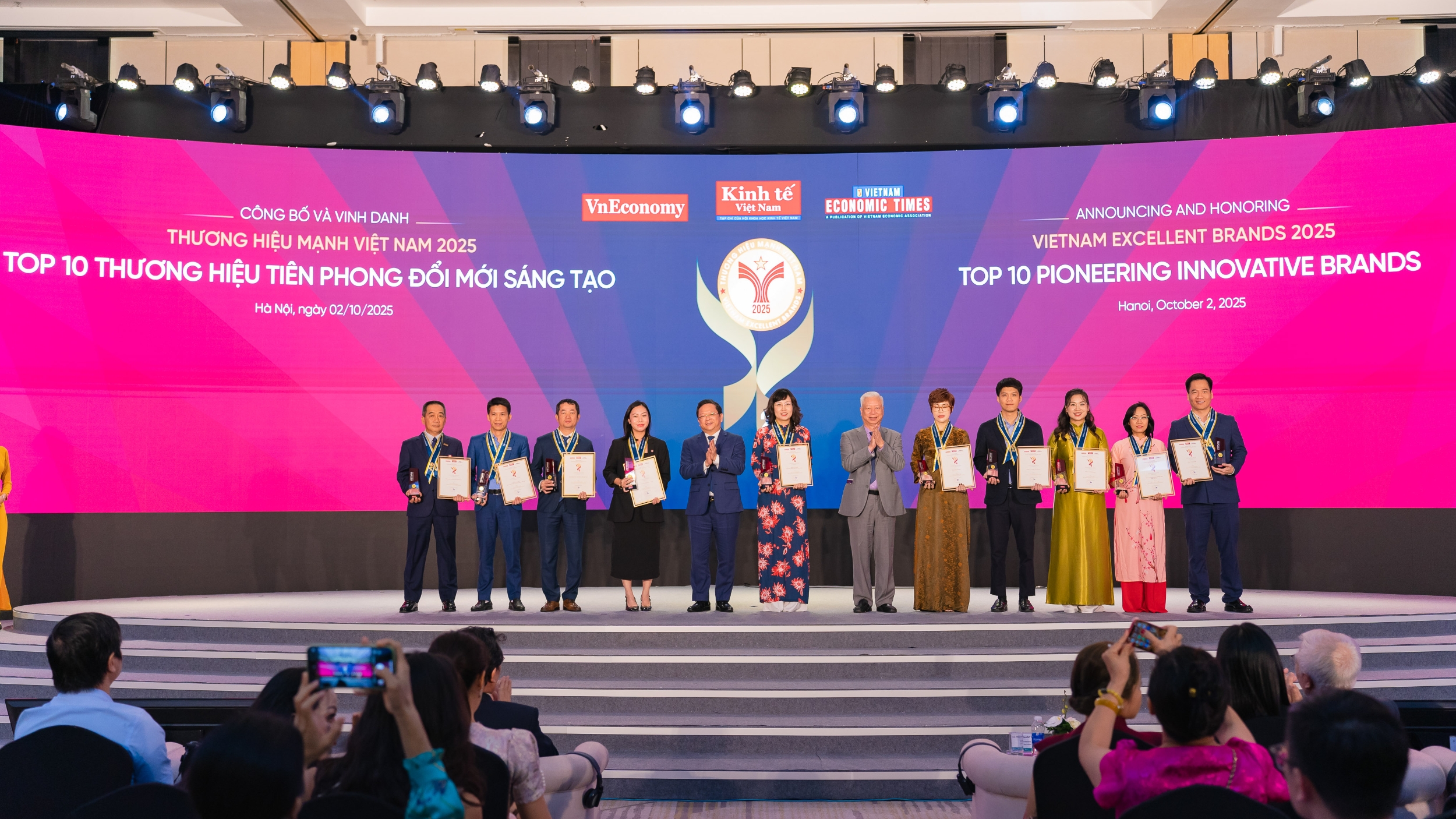 TOP 10 Thương hiệu Tiên phong Đổi mới sáng tạo gồm các doanh nghiệp: Công ty Cổ phần Chứng khoán DNSE; Ngân hàng TMCP Xuất nhập khẩu Việt Nam; Công ty TNHH Grab; Công ty Cổ phần Tập đoàn Kỹ thuật và Công nghiệp Việt Nam; Công ty Cổ phần Tập đoàn Meey Land (Meey Group); Công ty Cổ phần MISA; Công ty Cổ phần Tập đoàn MK; Ngân hàng TMCP Sài Gòn Thương Tín; Tập đoàn Sunshine; Công ty Cổ phần Giải pháp Thanh toán Việt Nam (VNPAY).
