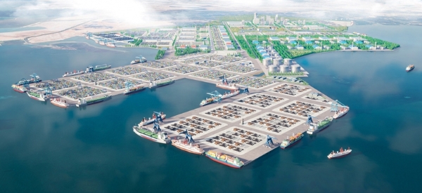 Phối cảnh Trung tâm Logistics Cái Mép Hạ, trong đó có bến cảng Cái Mép Hạ. Ảnh: Portcoast