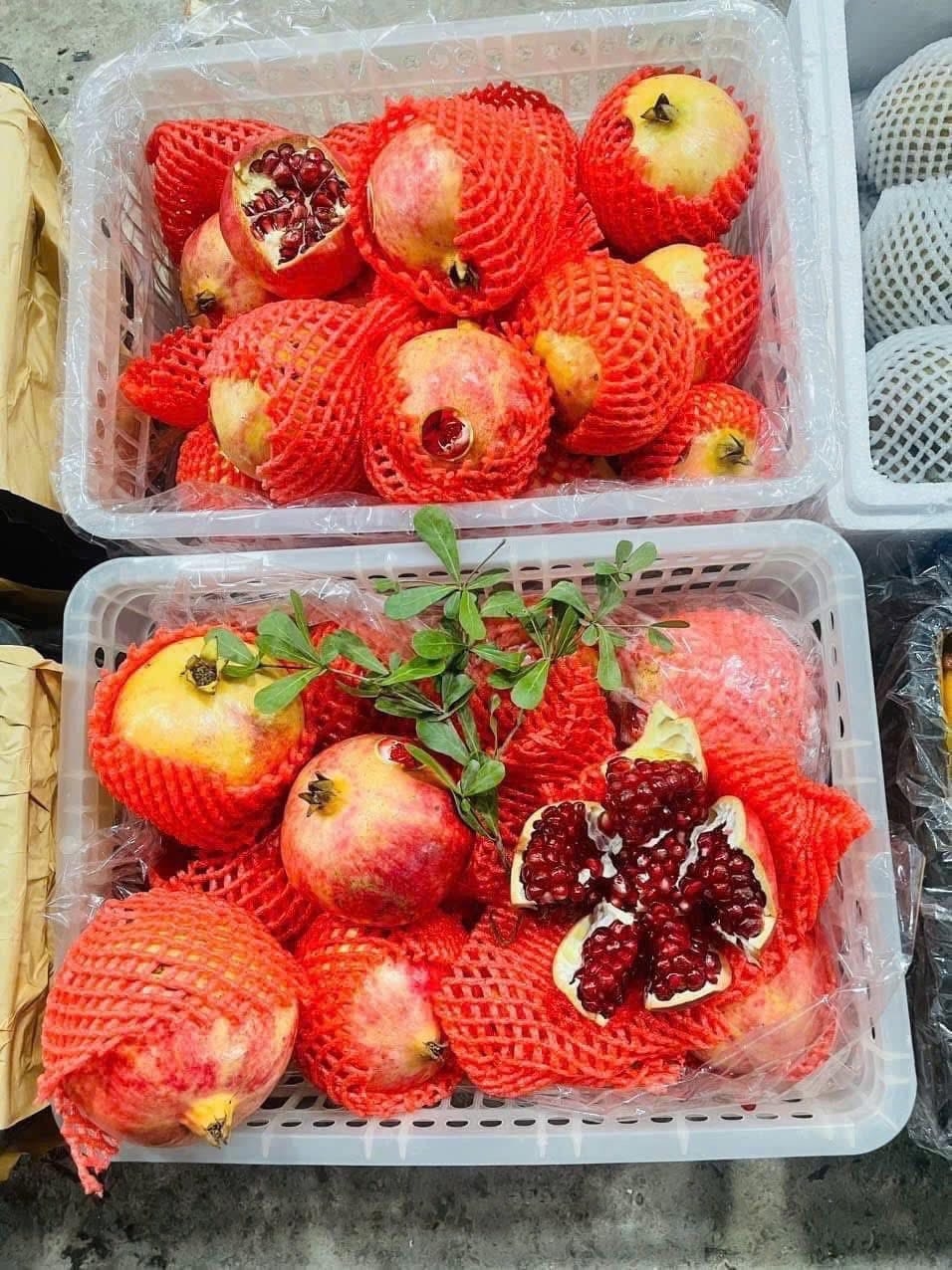 Lựu ngoại nhập có vỏ đỏ cam tươi tắn, quả chắc, hột quả rất mọng nước trong khi hạt rất mềm nên dễ ép lấy nước.&nbsp;