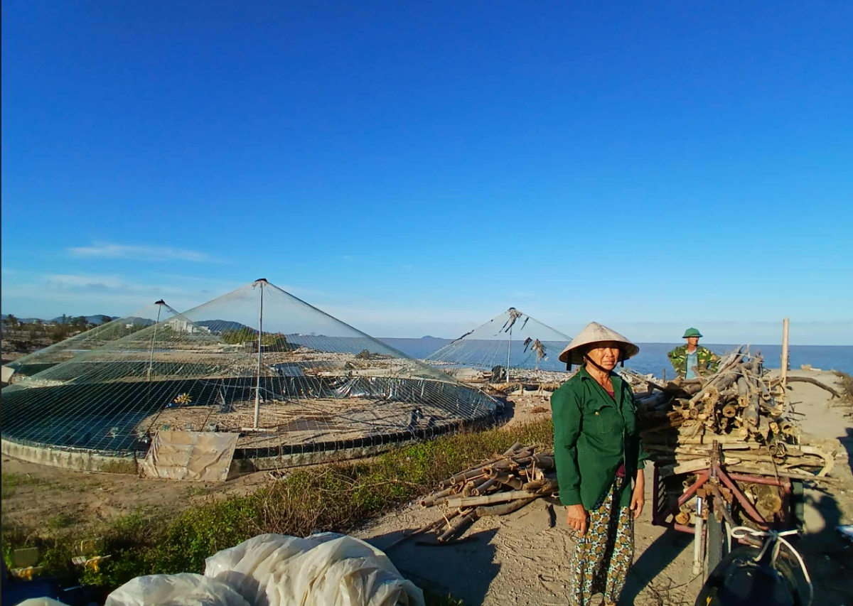 Người dân xã Hoằng Thanh tất bật thu dọn rác thải, bùn cát, khôi phục lại khu đầm nuôi để gượng dậy sau bão.