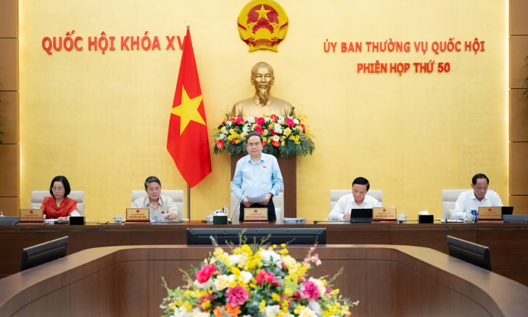 Chủ tịch Quốc hội Trần Thanh Mẫn phát biểu khai mạc phiên họp thứ 50 của Ủy ban Thường vụ Quốc hội. Ảnh: Quốc hội