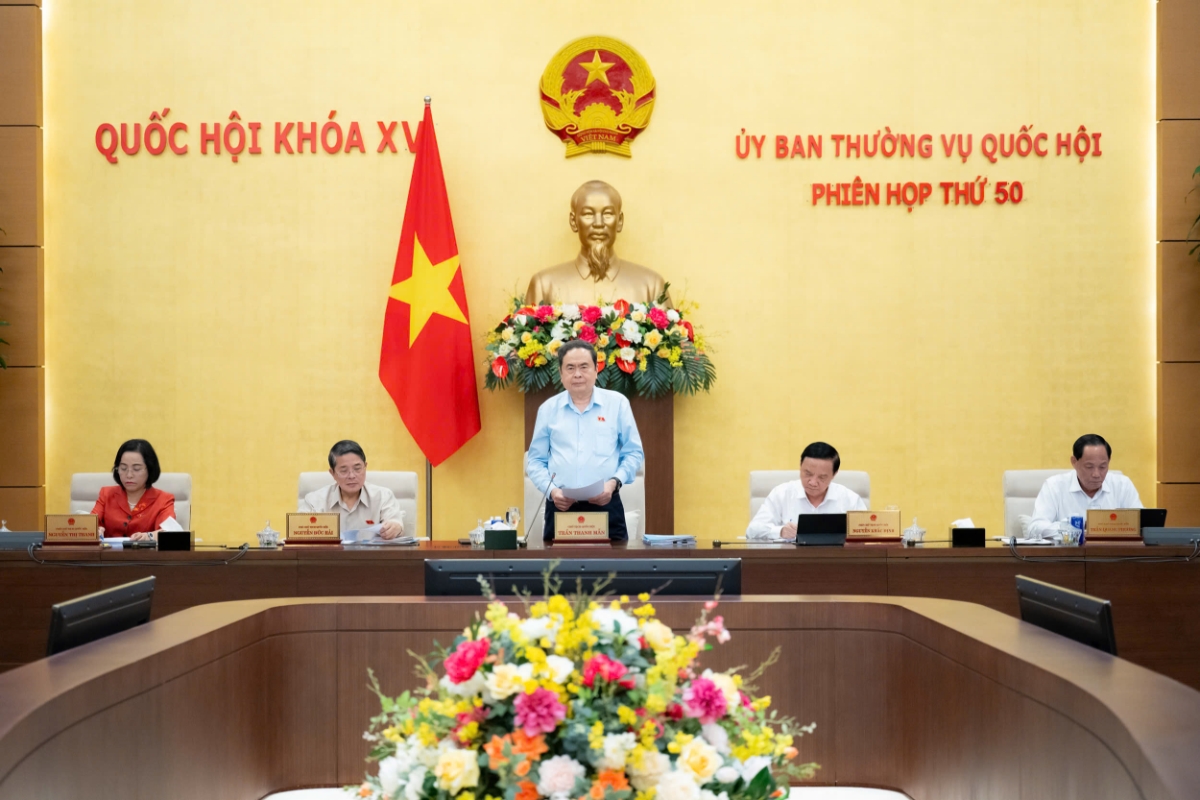 Chủ tịch Quốc hội Trần Thanh Mẫn phát biểu khai mạc phiên họp thứ 50 của Ủy ban Thường vụ Quốc hội. Ảnh: Quốc hội