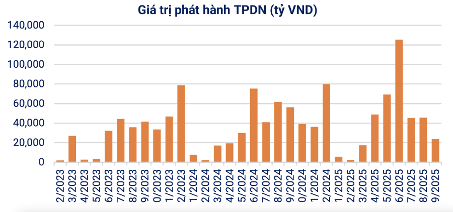 Giá trị phát hành trái phiếu doanh nghiệp trong tháng 9 (Nguồn: VBMA)