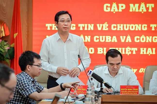 Ông Cao Xuân Thạo, Ủy viên Đoàn Chủ tịch, Trưởng Ban Công tác xã hội Cơ quan Ủy ban Trung ương Mặt trận Tổ Quốc Việt Nam phát biểu tại cuộc gặp mặt. Ảnh: Mặt trận.
