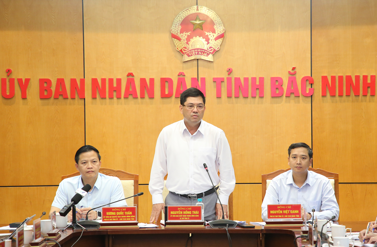 Bí thư Tỉnh ủy Nguyễn Hồng Thái phát biểu kết luận hội nghị.