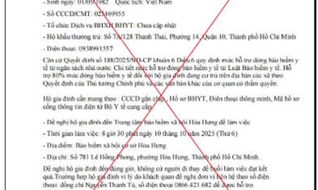 Giấy mời mạo danh cơ quan Bảo hiểm xã hội TP.HCM. Nguồn ảnh: Bảo hiểm xã hội TP.HCM. 