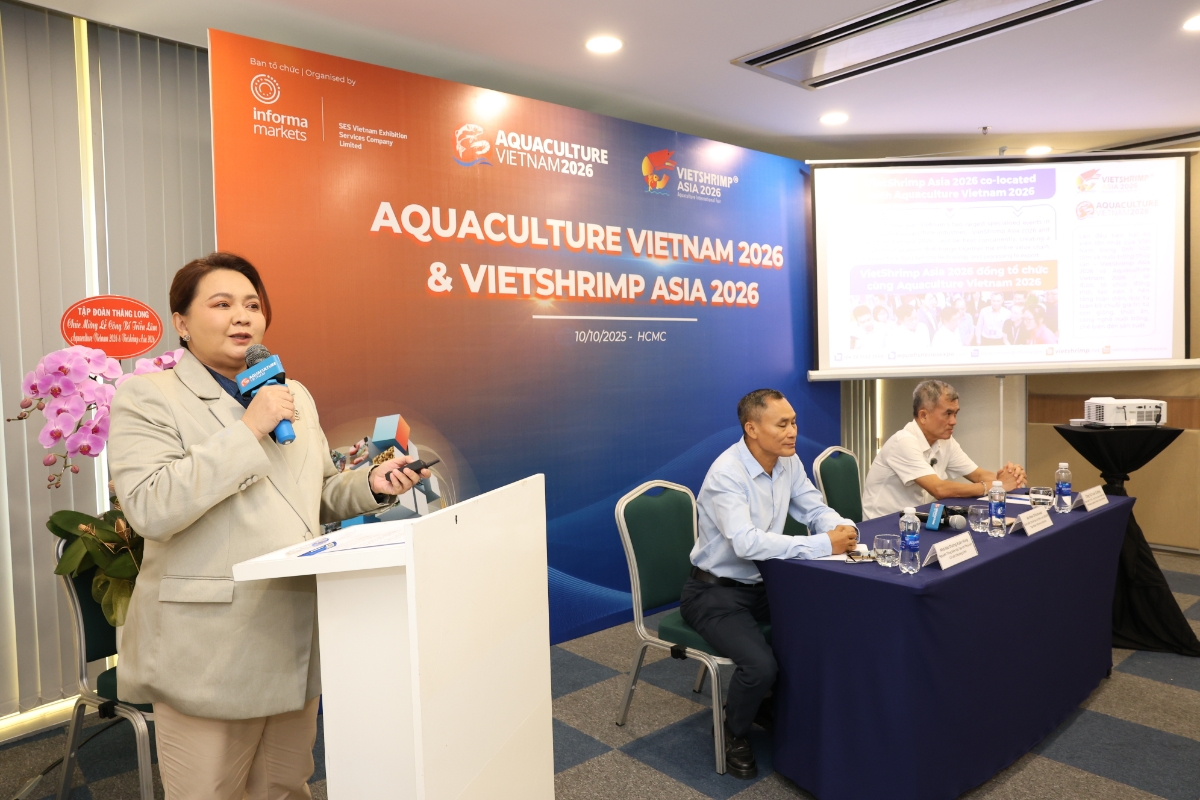 Họp báo công bố Aquaculture Vietnam - VietShrimp 2026, sáng 10/10/2025.