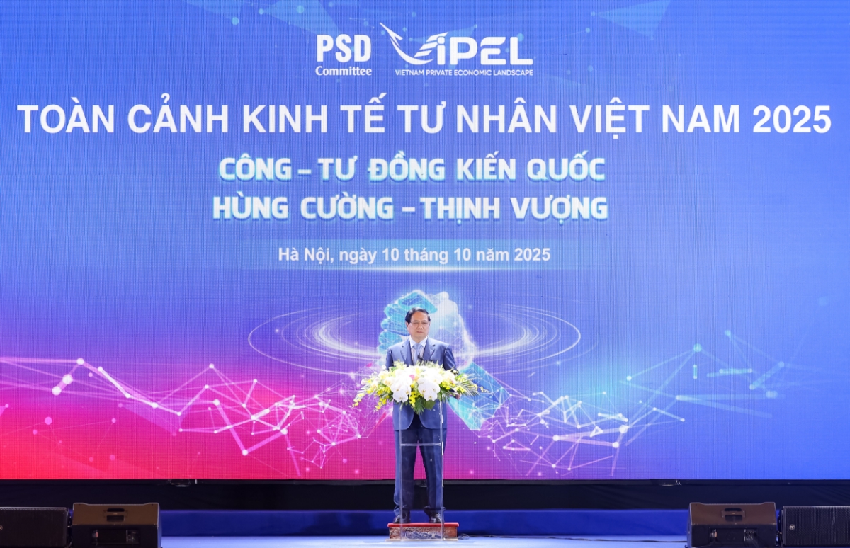 Thủ tướng Phạm Minh Chính phát biểu tại Chương trình Mô hình toàn cảnh kinh tế tư nhân Việt Nam 2025.