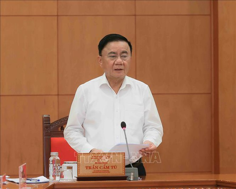 Thường trực Ban Bí thư Trần Cẩm Tú phát biểu chỉ đạo buổi làm việc - Ảnh: TTXVN